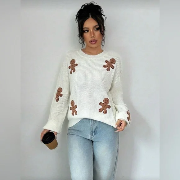 White Sweater with Gingerbread Accents - Picture 3 of 11